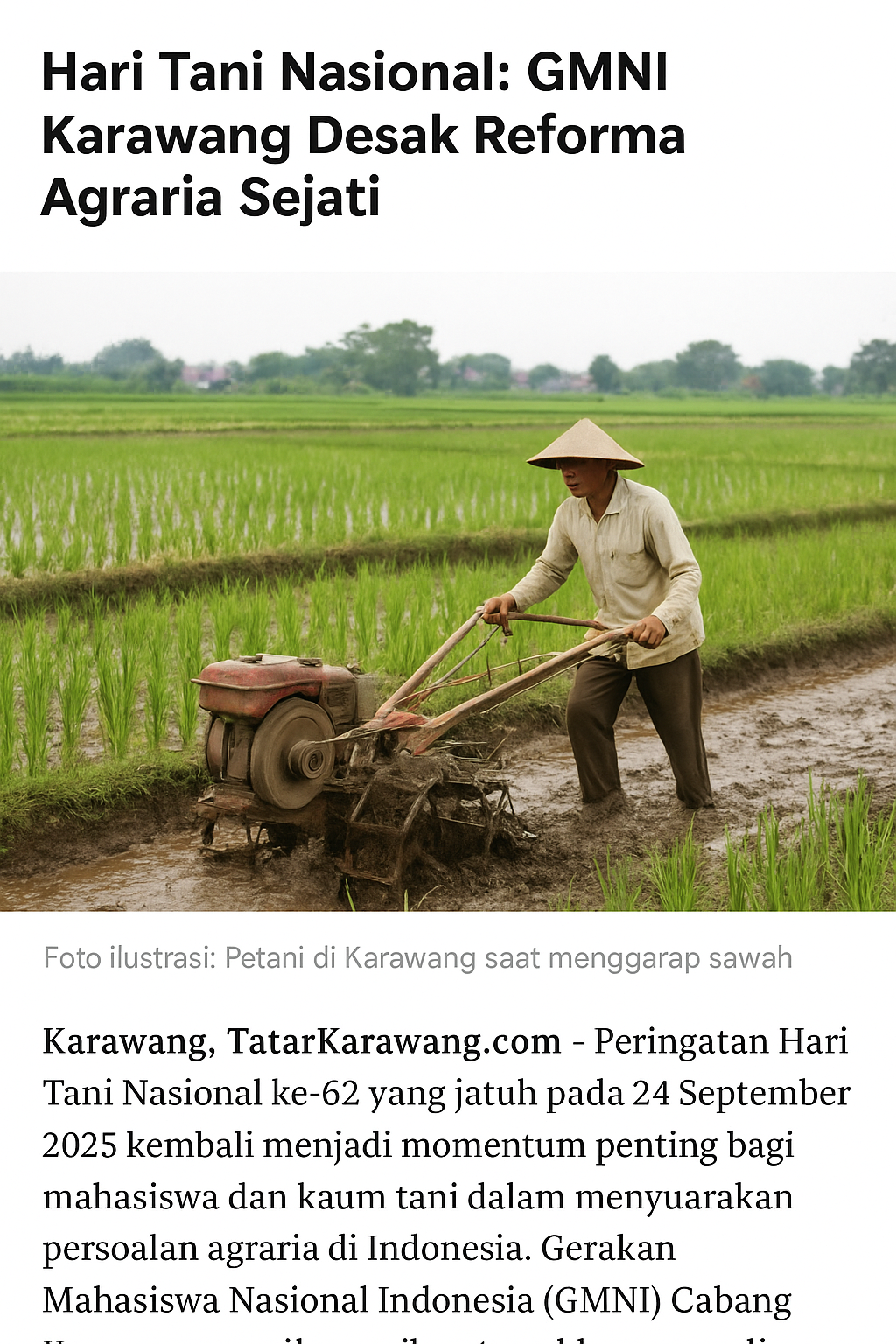 Hari Tani Nasional: GMNI Karawang Desak Reforma Agraria Sejati